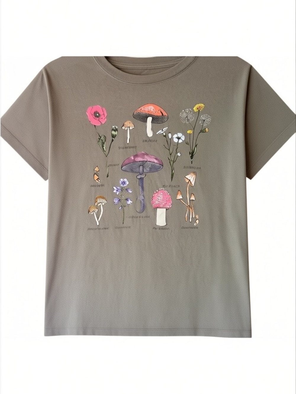 Taupe Short-Sleeve Mushroom & Wildflower Graphic Tee